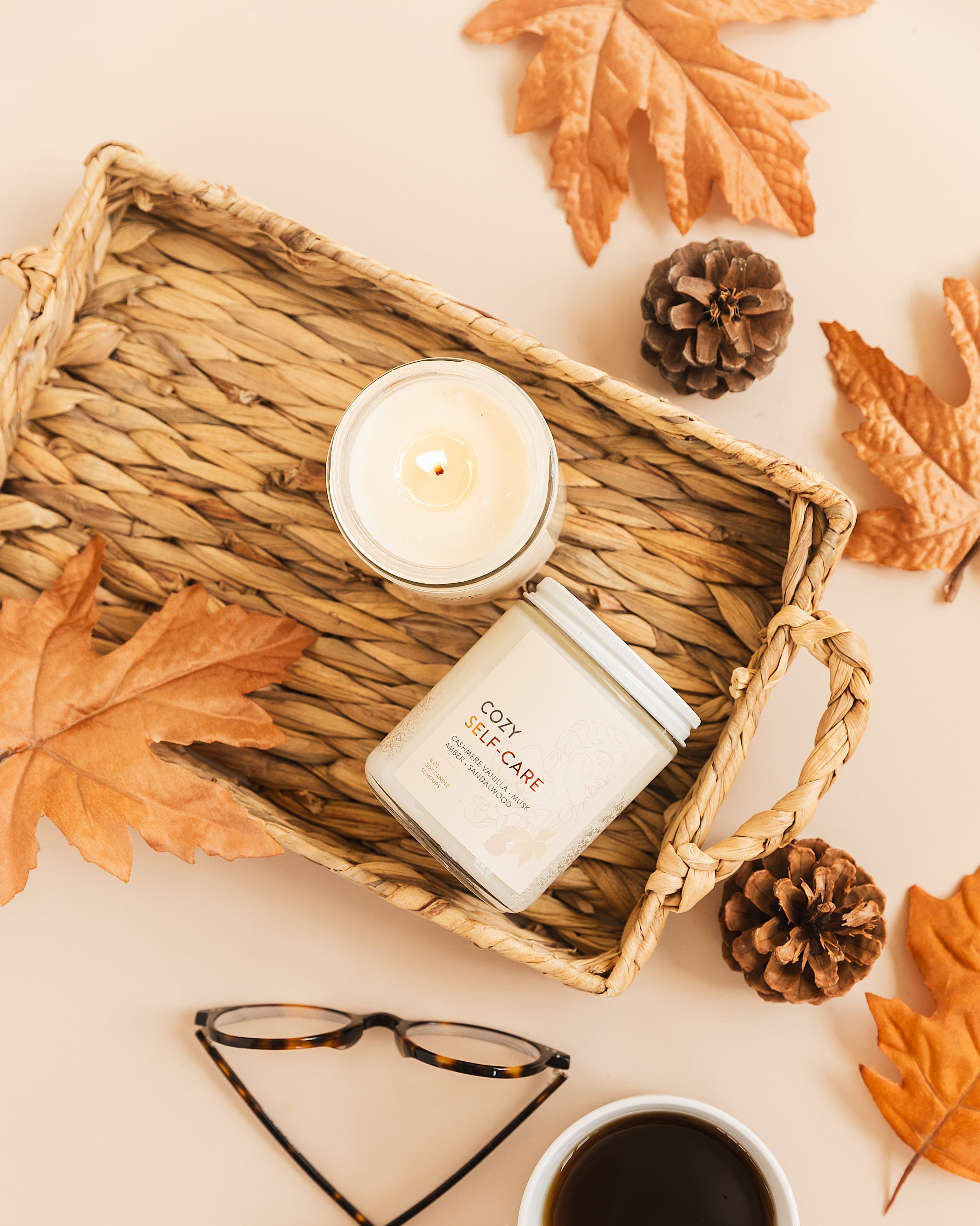 A cozy self-care ritual with an Ignite Your Peace candle