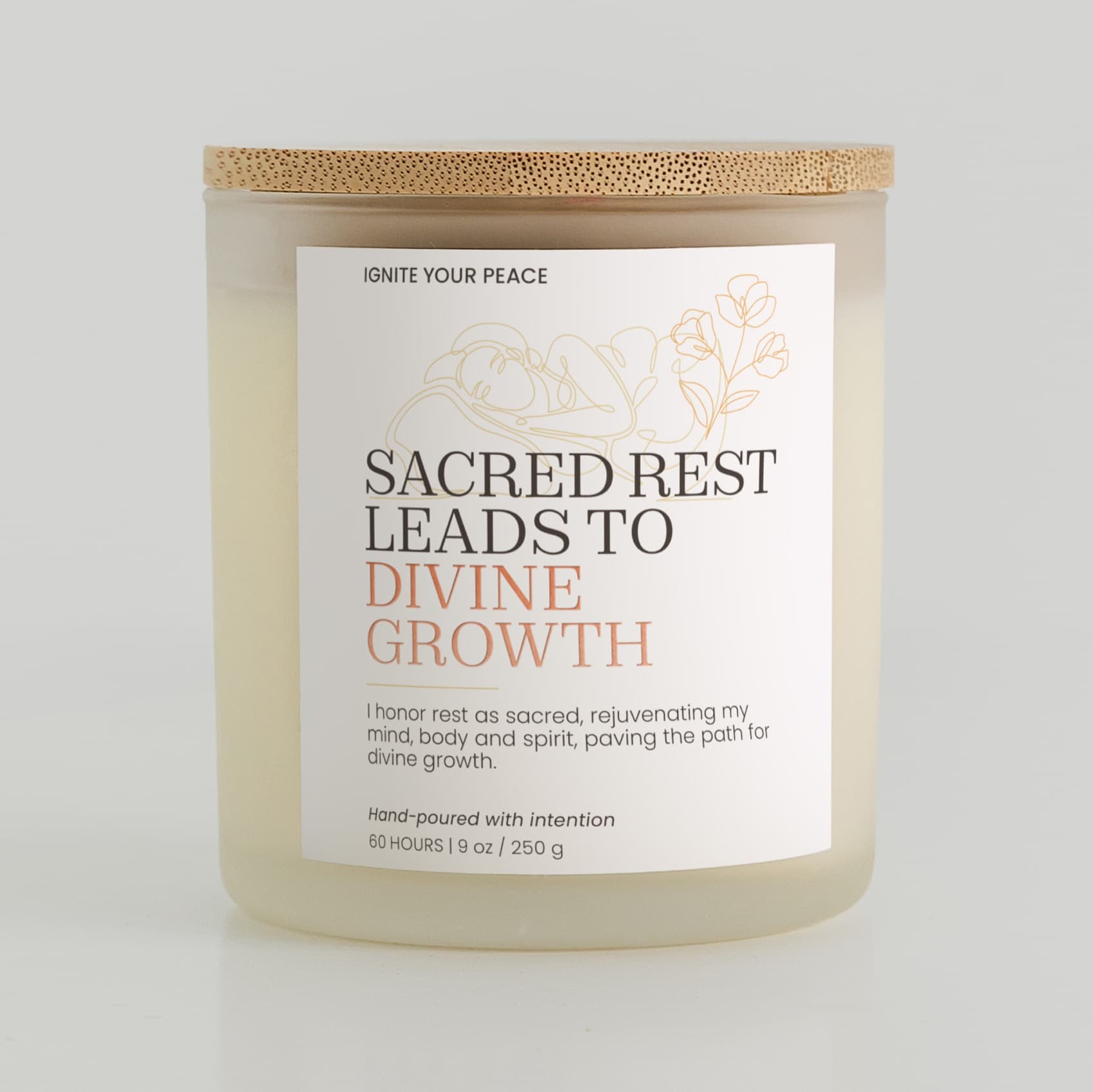 An Ignite Your Peace candle in warm natural light